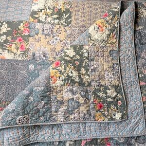 Pottery Barn Queen Neena Floral Patchwork Reversible Quilt Cottage Farmhouse